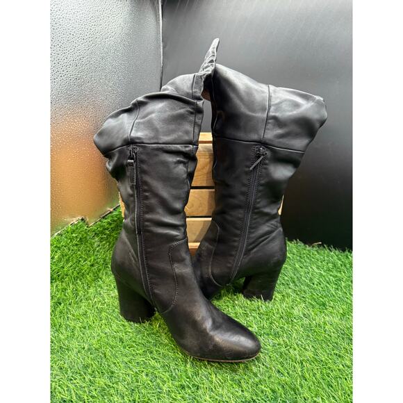 Tahari Shoes - Tahari-Black-Leather-Tall- Heeled Boots-Size 9.5W